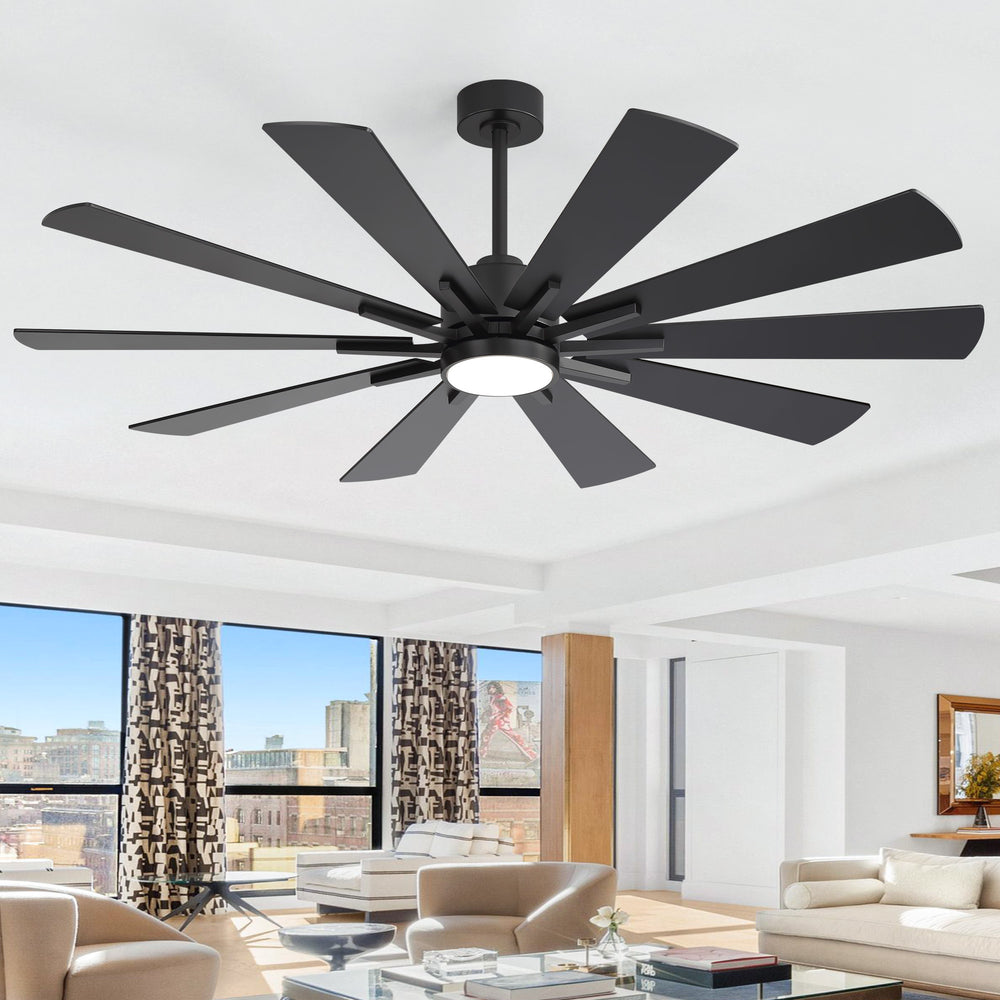 62/72-inch Large Ceiling Fan with 3CCT Light and Remote, Reversible 10-Blade Matte Black LED Ceiling Fan