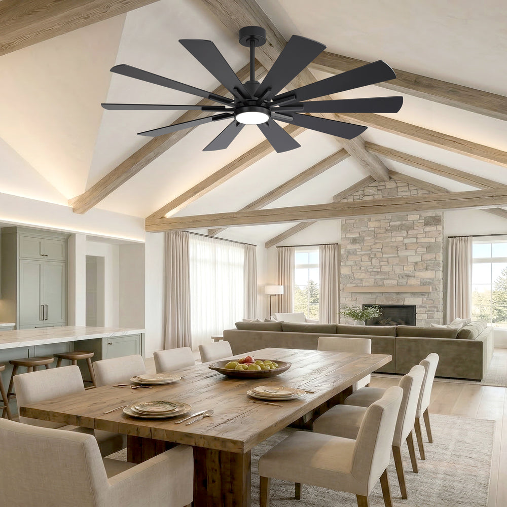 62/72-inch Large Ceiling Fan with 3CCT Light and Remote, Reversible 10-Blade Matte Black LED Ceiling Fan