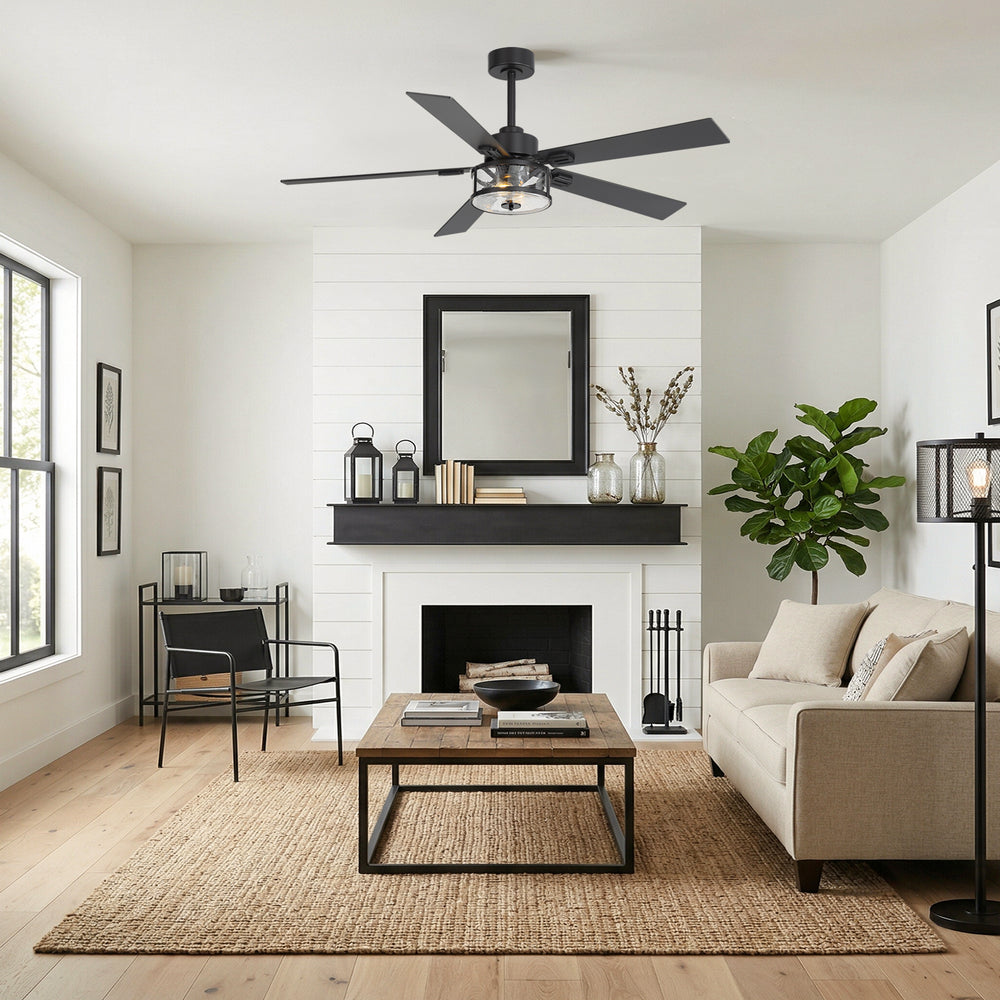56 Inch Ceiling Fan with Light, Glass Shade, 5 Reversible Blades, DC Motor, Remote Control, 6 Speeds, Timer, Quiet Modern Ceiling Fan