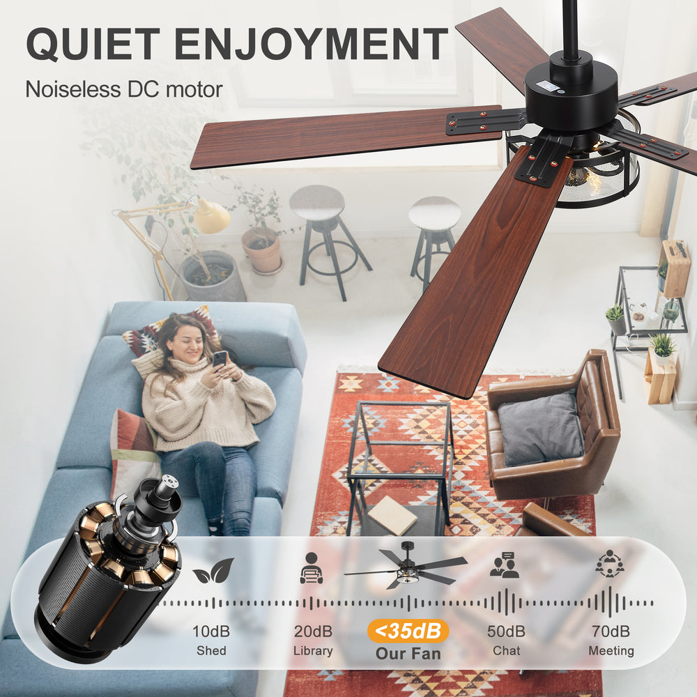 56 Inch Ceiling Fan with Light, Glass Shade, 5 Reversible Blades, DC Motor, Remote Control, 6 Speeds, Timer, Quiet Modern Ceiling Fan