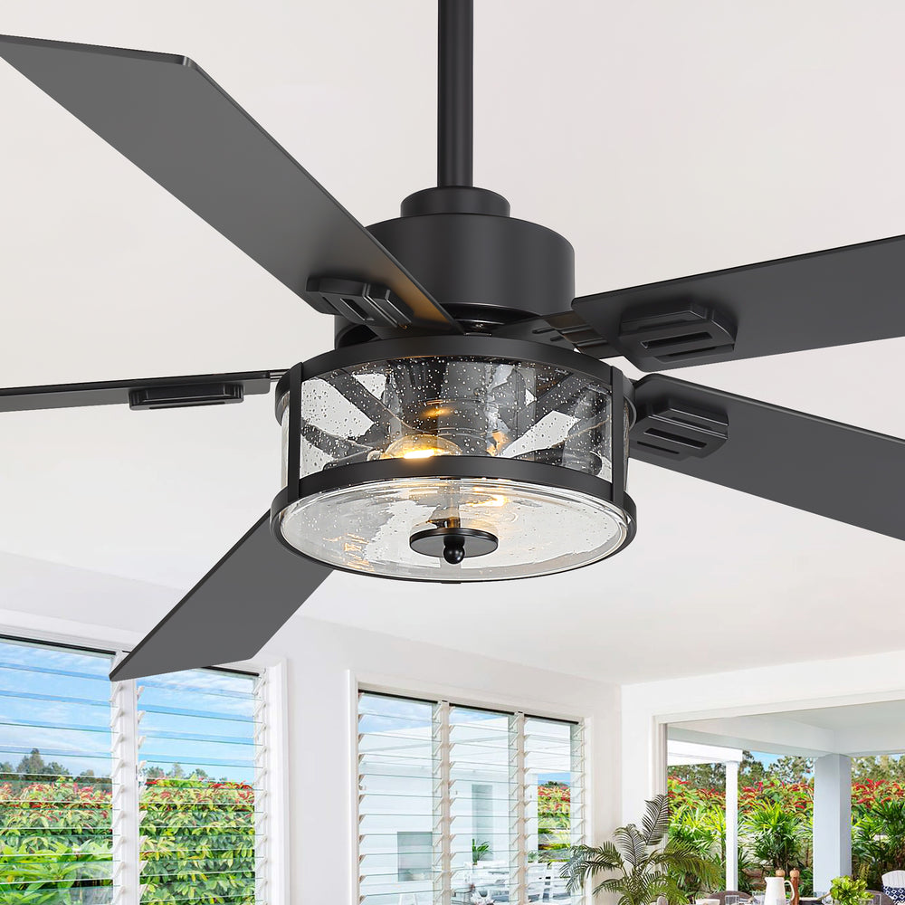 56 Inch Ceiling Fan with Light, Glass Shade, 5 Reversible Blades, DC Motor, Remote Control, 6 Speeds, Timer, Quiet Modern Ceiling Fan