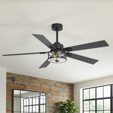 56 Inch Ceiling Fan with Light, Glass Shade, 5 Reversible Blades, DC Motor, Remote Control, 6 Speeds, Timer, Quiet Modern Ceiling Fan