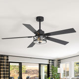 56 Inch Ceiling Fan with Light, Glass Shade, 5 Reversible Blades, DC Motor, Remote Control, 6 Speeds, Timer, Quiet Modern Ceiling Fan