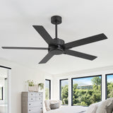 56 Inch Ceiling Fan Without Light, Quiet Reversible DC Motor, 6 Speeds, Remote Control, Timer, Matte Black Ceiling Fan for Living Room