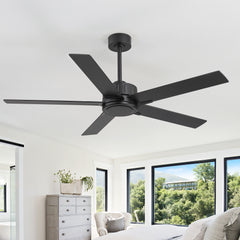 56 Inch Ceiling Fan Without Light, Quiet Reversible DC Motor, 6 Speeds, Remote Control, Timer, Matte Black Ceiling Fan for Living Room