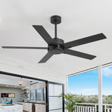 56 Inch Ceiling Fan Without Light, Quiet Reversible DC Motor, 6 Speeds, Remote Control, Timer, Matte Black Ceiling Fan for Living Room