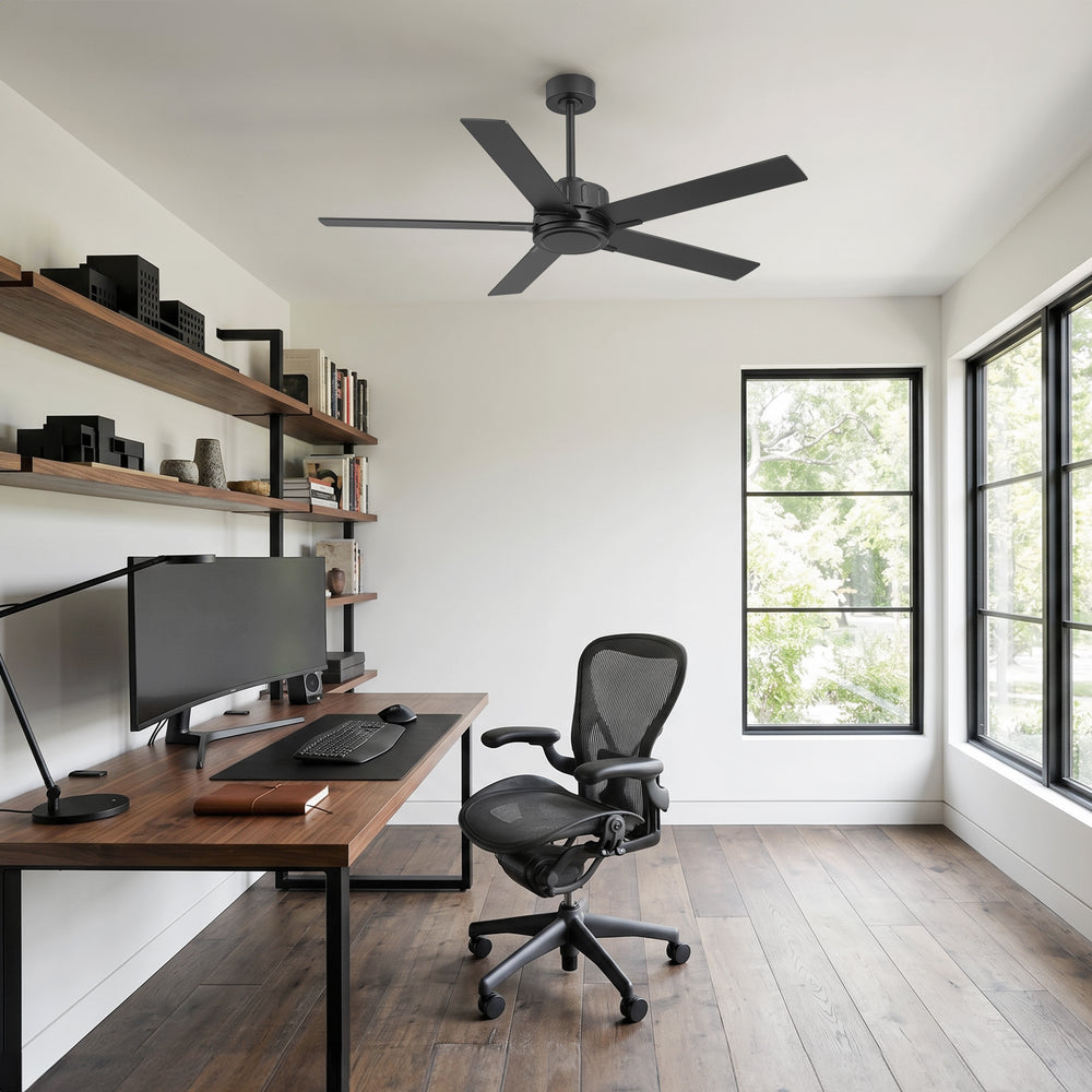 56 Inch Ceiling Fan Without Light, Quiet Reversible DC Motor, 6 Speeds, Remote Control, Timer, Matte Black Ceiling Fan for Living Room
