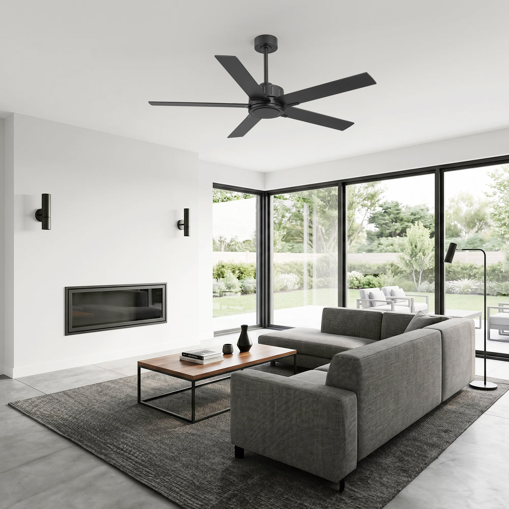 56 Inch Ceiling Fan Without Light, Quiet Reversible DC Motor, 6 Speeds, Remote Control, Timer, Matte Black Ceiling Fan for Living Room