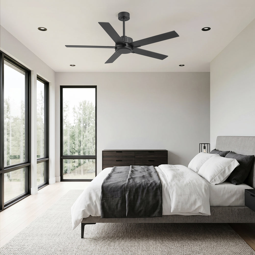 56 Inch Ceiling Fan Without Light, Quiet Reversible DC Motor, 6 Speeds, Remote Control, Timer, Matte Black Ceiling Fan for Living Room