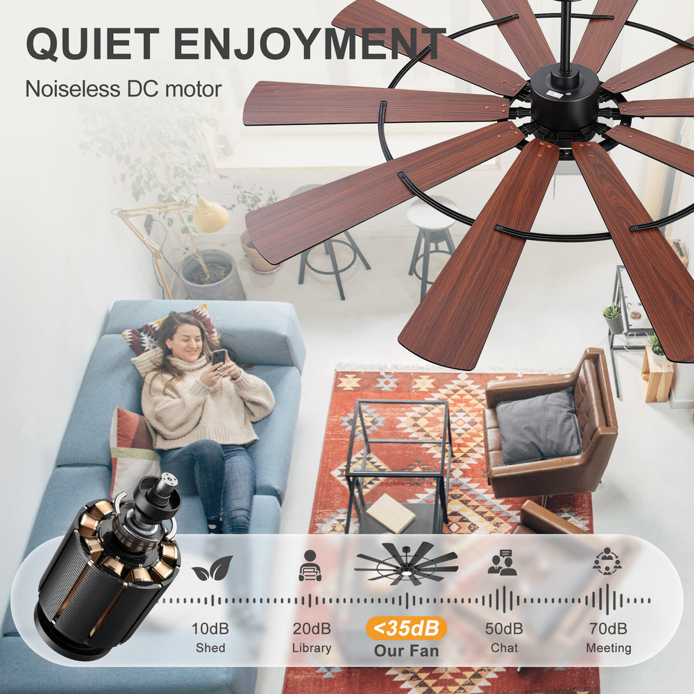 72 Inch Modern Ceiling Fan with Lights, Ultra Quiet DC Motor, 6-Speed Remote Control Fan for Large Living Room Bedroom