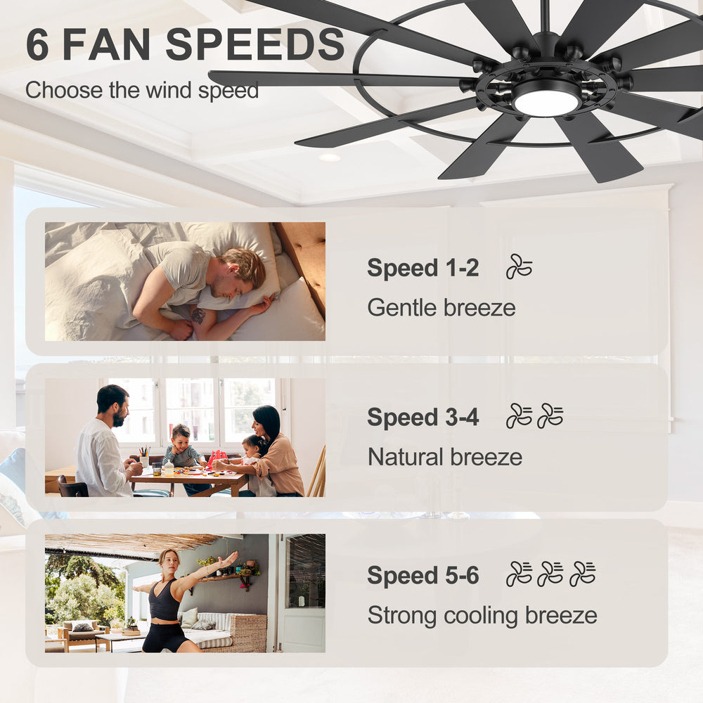 72 Inch Modern Ceiling Fan with Lights, Ultra Quiet DC Motor, 6-Speed Remote Control Fan for Large Living Room Bedroom