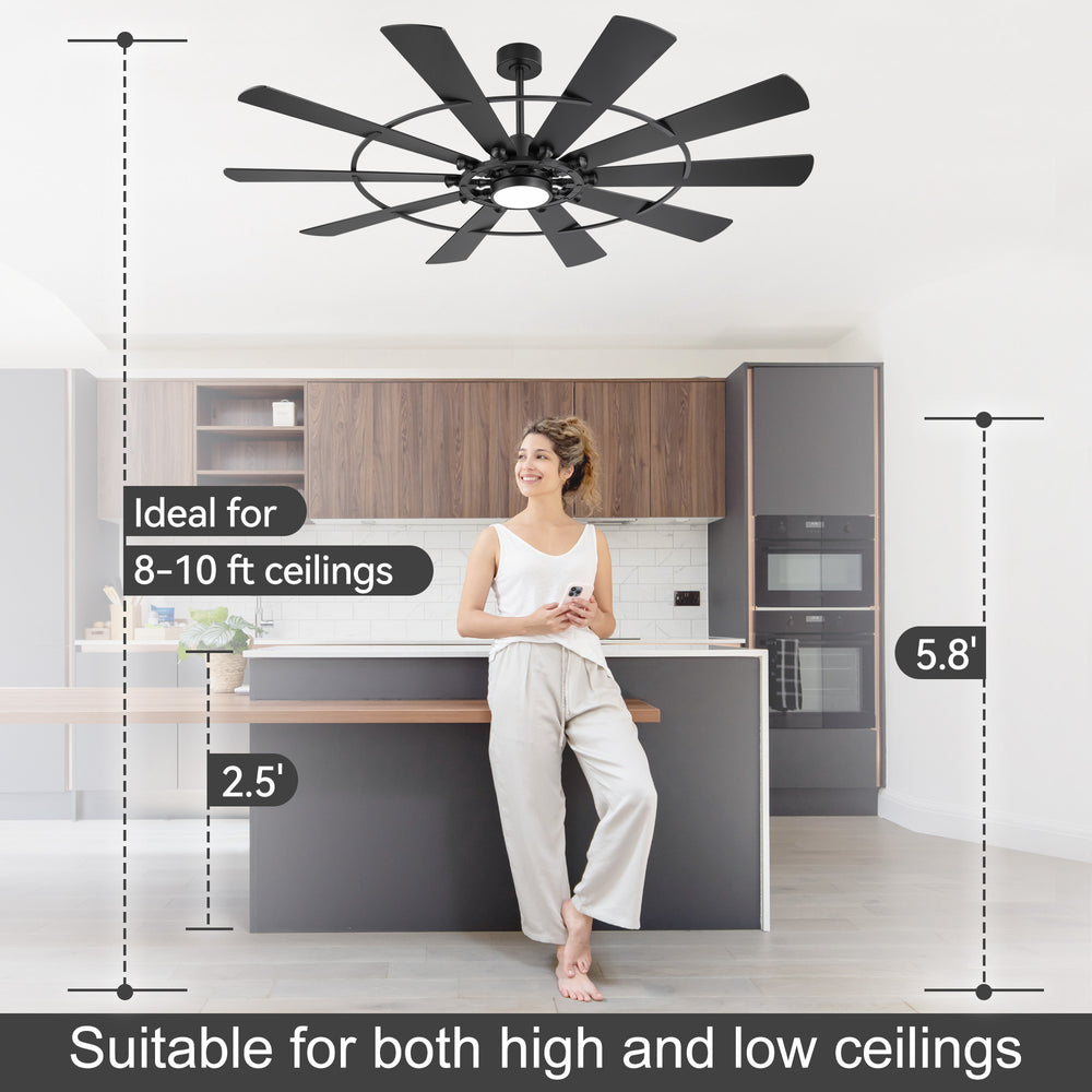 72 Inch Modern Ceiling Fan with Lights, Ultra Quiet DC Motor, 6-Speed Remote Control Fan for Large Living Room Bedroom