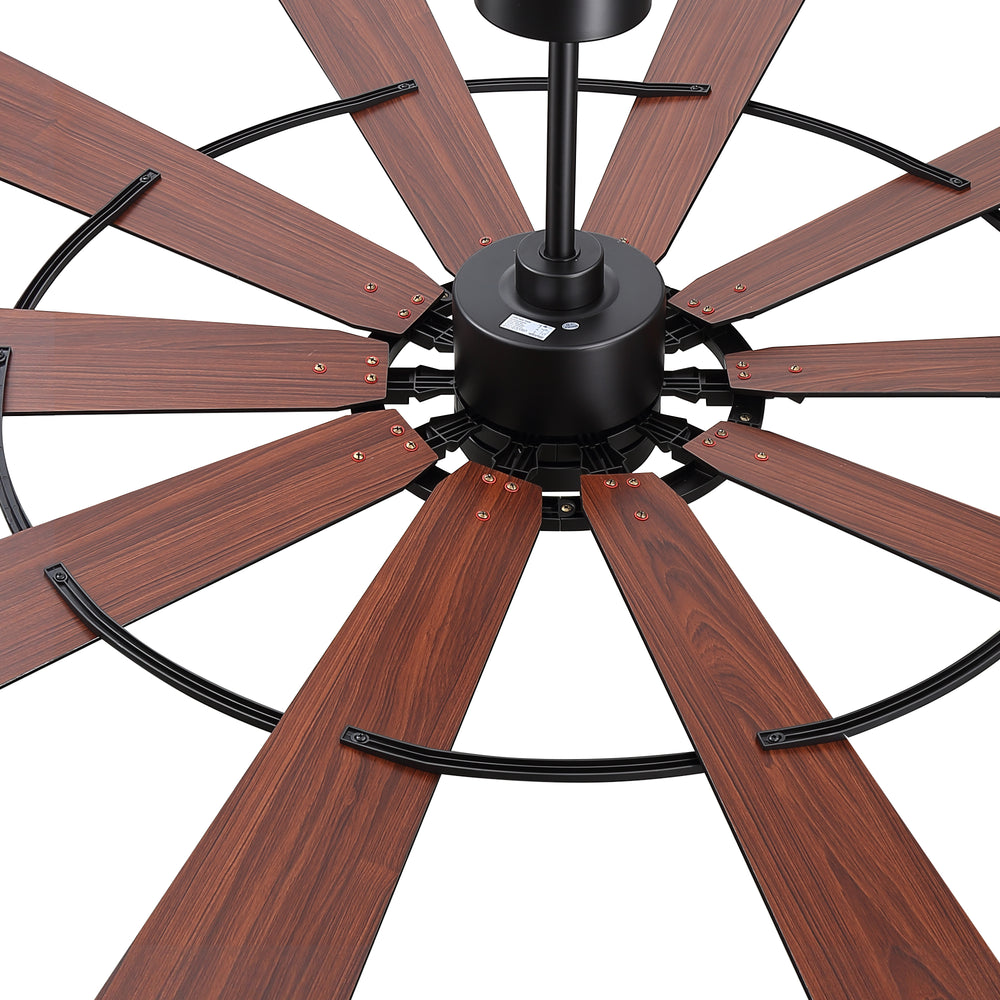AeroOrbit ceiling fan showing 10 reversible matte black and wood look blades