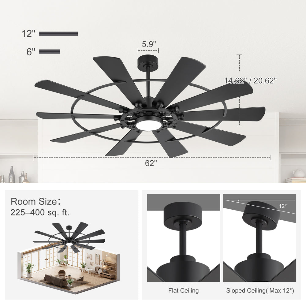 62/72 Inch Modern Ceiling Fan with Lights, Ultra Quiet DC Motor, 6-Speed Remote Control Fan for Large Living Room Bedroom