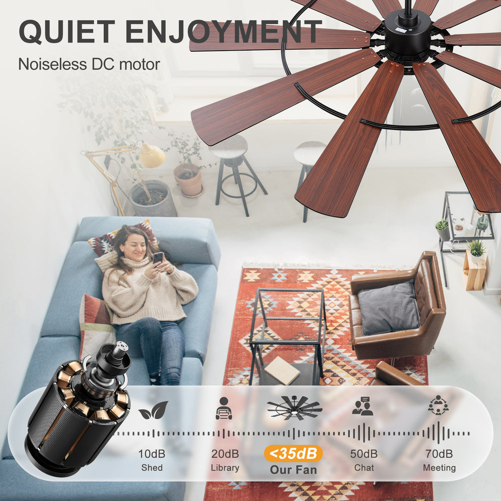 62/72 Inch Modern Ceiling Fan with Lights, Ultra Quiet DC Motor, 6-Speed Remote Control Fan for Large Living Room Bedroom
