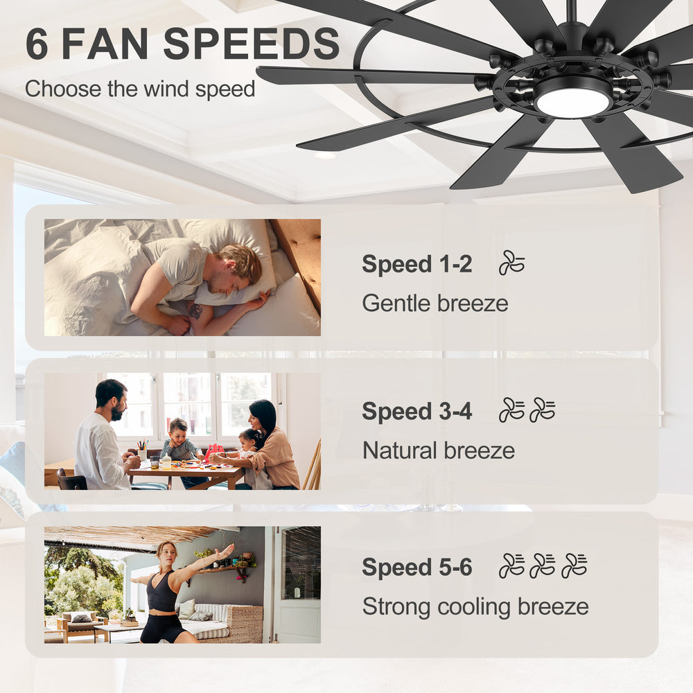 62/72 Inch Modern Ceiling Fan with Lights, Ultra Quiet DC Motor, 6-Speed Remote Control Fan for Large Living Room Bedroom