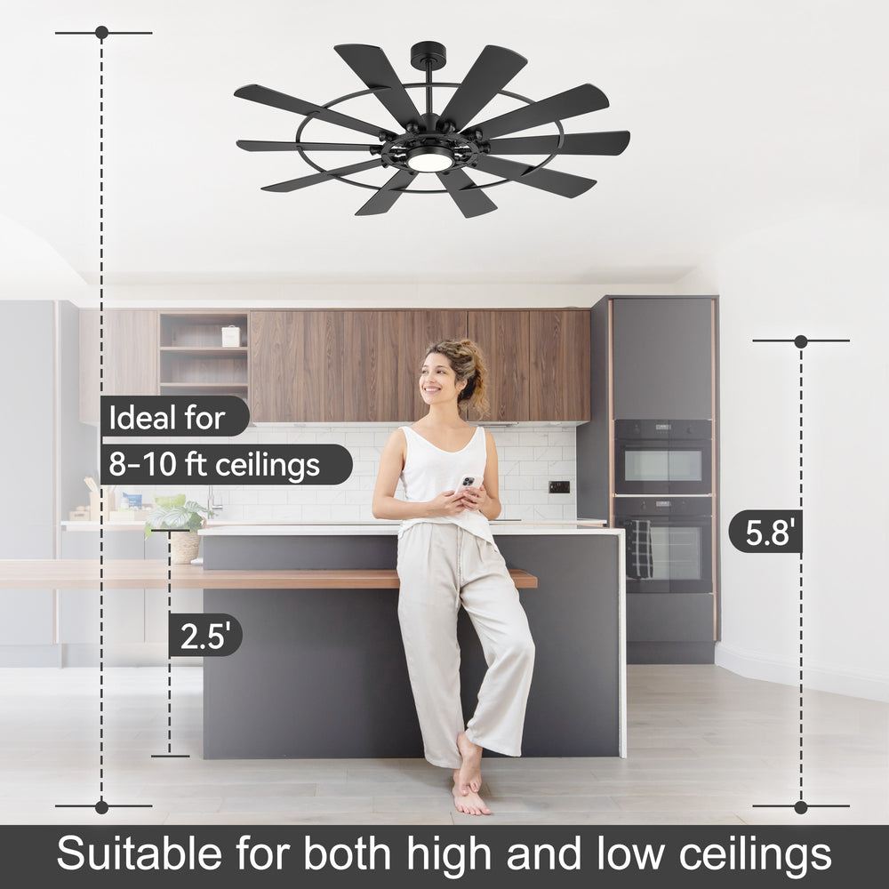 62/72 Inch Modern Ceiling Fan with Lights, Ultra Quiet DC Motor, 6-Speed Remote Control Fan for Large Living Room Bedroom
