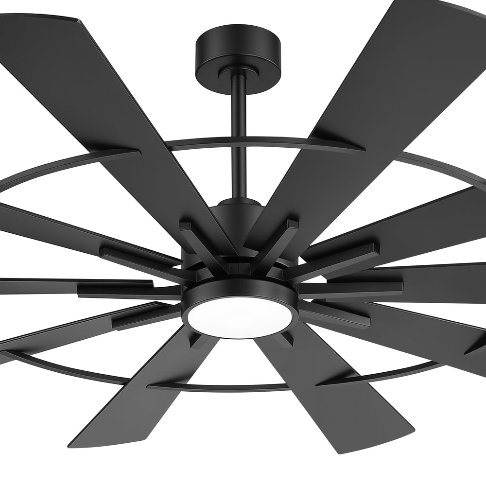 Modern black 10 blade ceiling fan with integrated light