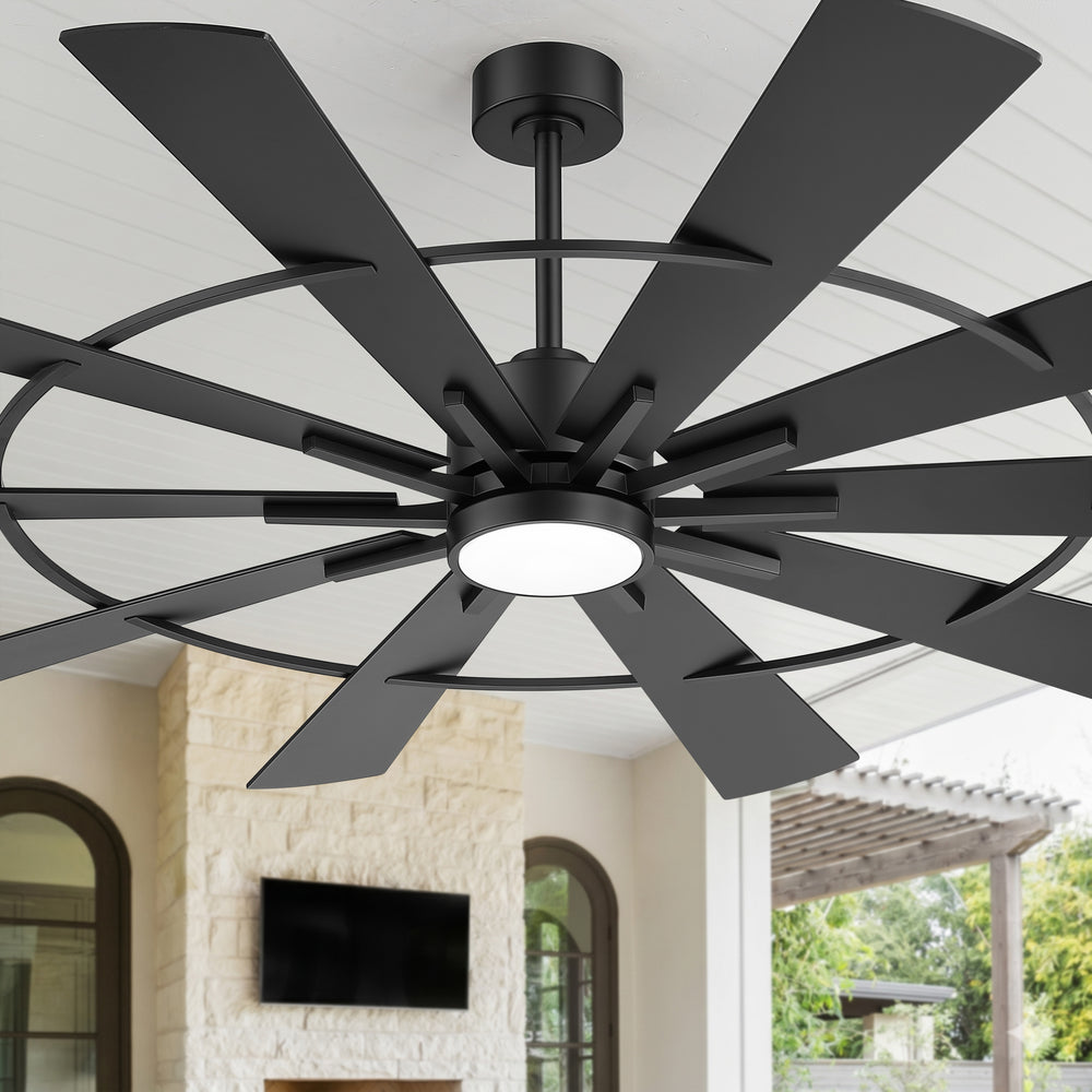62/72 Inch Modern Black Ceiling Fan with Light, Quiet DC Motor, Remote Control, Reversible 6-Speed Fan, 3 Color Temperatures, Memory Function