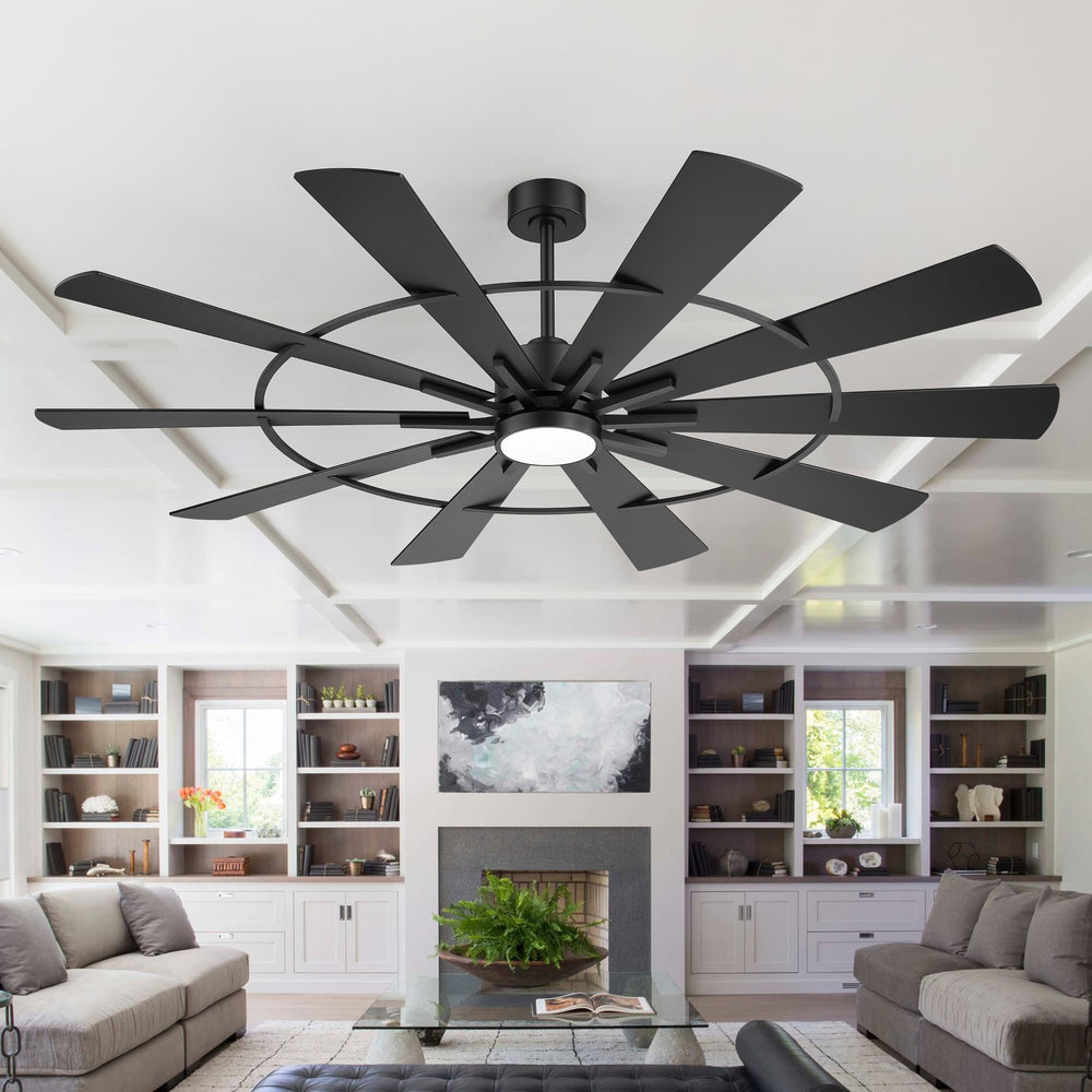 62/72 Inch Modern Black Ceiling Fan with Light, Quiet DC Motor, Remote Control, Reversible 6-Speed Fan, 3 Color Temperatures, Memory Function