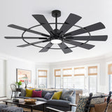 Rivelle 62/72 Inch Large Black Ceiling Fan with Light & Remote