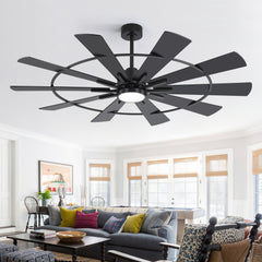 62/72 Inch Modern Black Ceiling Fan with Light, Quiet DC Motor, Remote Control, Reversible 6-Speed Fan, 3 Color Temperatures, Memory Function