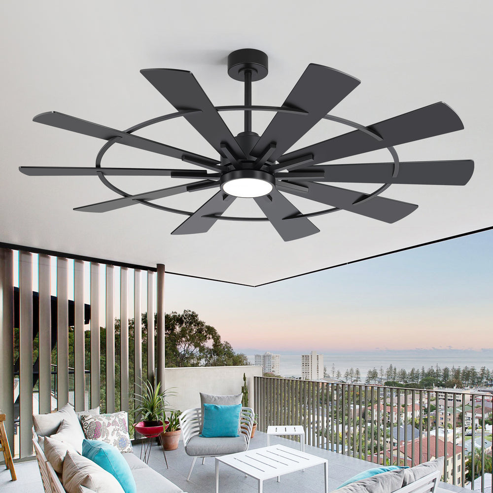 62/72 Inch Modern Black Ceiling Fan with Light, Quiet DC Motor, Remote Control, Reversible 6-Speed Fan, 3 Color Temperatures, Memory Function