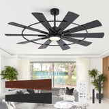 Rivelle 62/72 Inch Large Black Ceiling Fan with Light & Remote