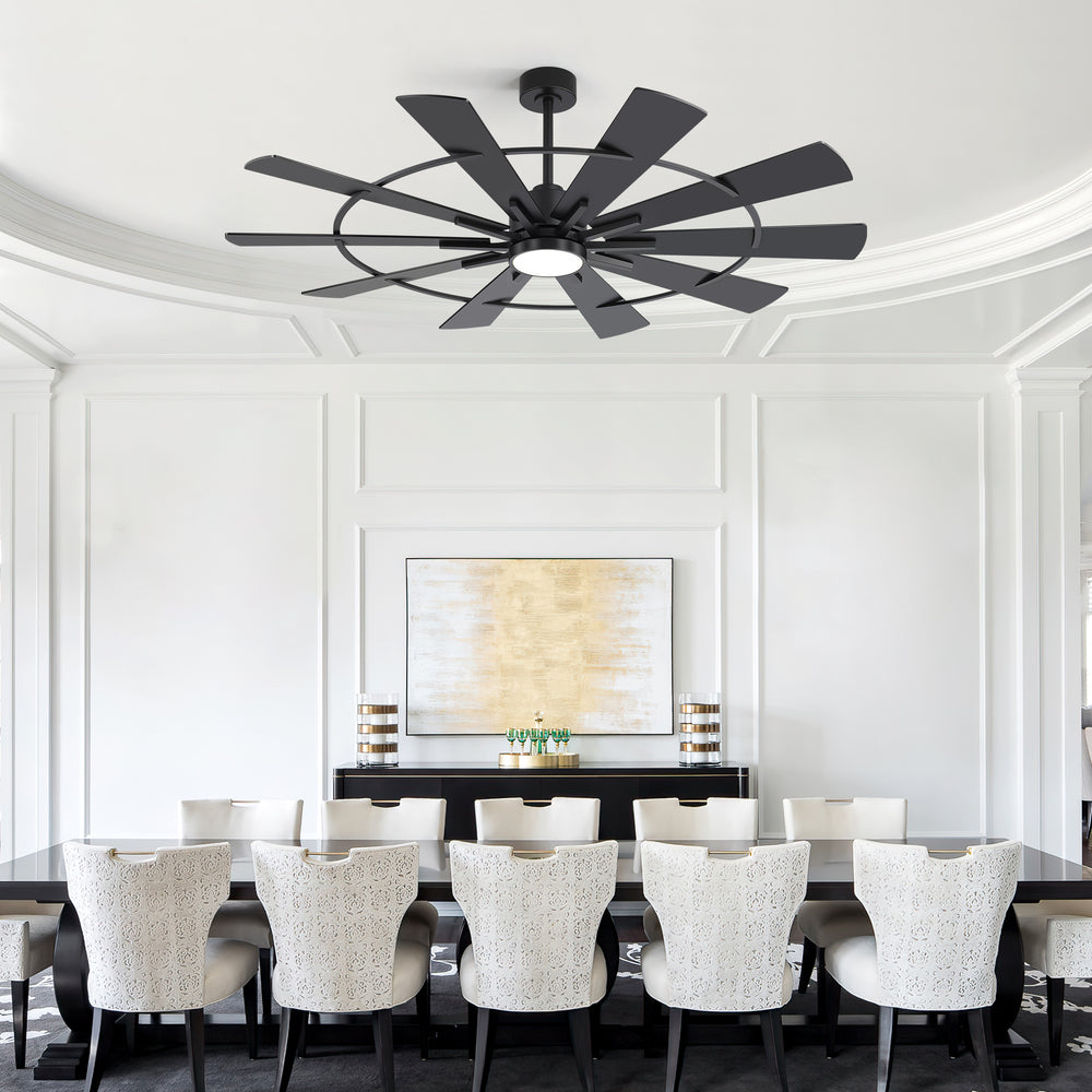 62/72 Inch Modern Black Ceiling Fan with Light, Quiet DC Motor, Remote Control, Reversible 6-Speed Fan, 3 Color Temperatures, Memory Function