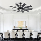 Rivelle 62/72 Inch Large Black Ceiling Fan with Light & Remote