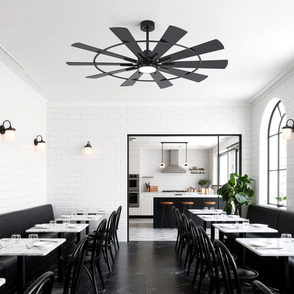 62/72 Inch Modern Black Ceiling Fan with Light, Quiet DC Motor, Remote Control, Reversible 6-Speed Fan, 3 Color Temperatures, Memory Function