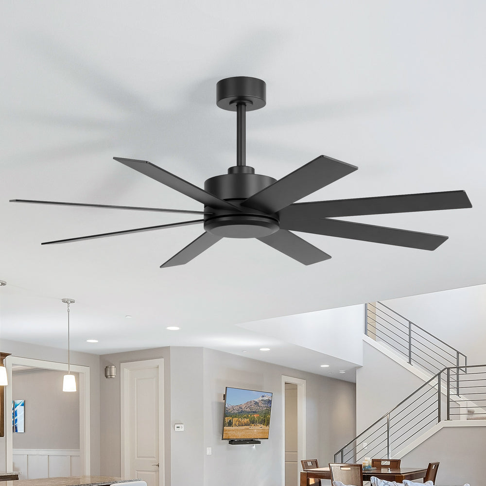 52-inch Matte Black Ceiling Fan, Reversible 8-Blade, DC Motor, Remote Control, No Light