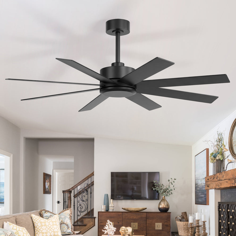 52-inch Matte Black Ceiling Fan, Reversible 8-Blade, DC Motor, Remote Control, No Light