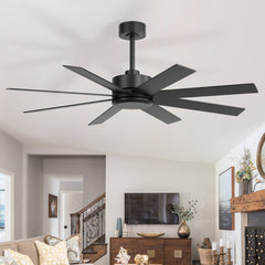 52-inch Matte Black Ceiling Fan, Reversible 8-Blade, DC Motor, Remote Control, No Light