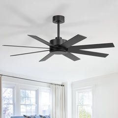 52-inch Matte Black Ceiling Fan, Reversible 8-Blade, DC Motor, Remote Control, No Light