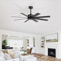 52-inch Matte Black Ceiling Fan, Reversible 8-Blade, DC Motor, Remote Control, No Light