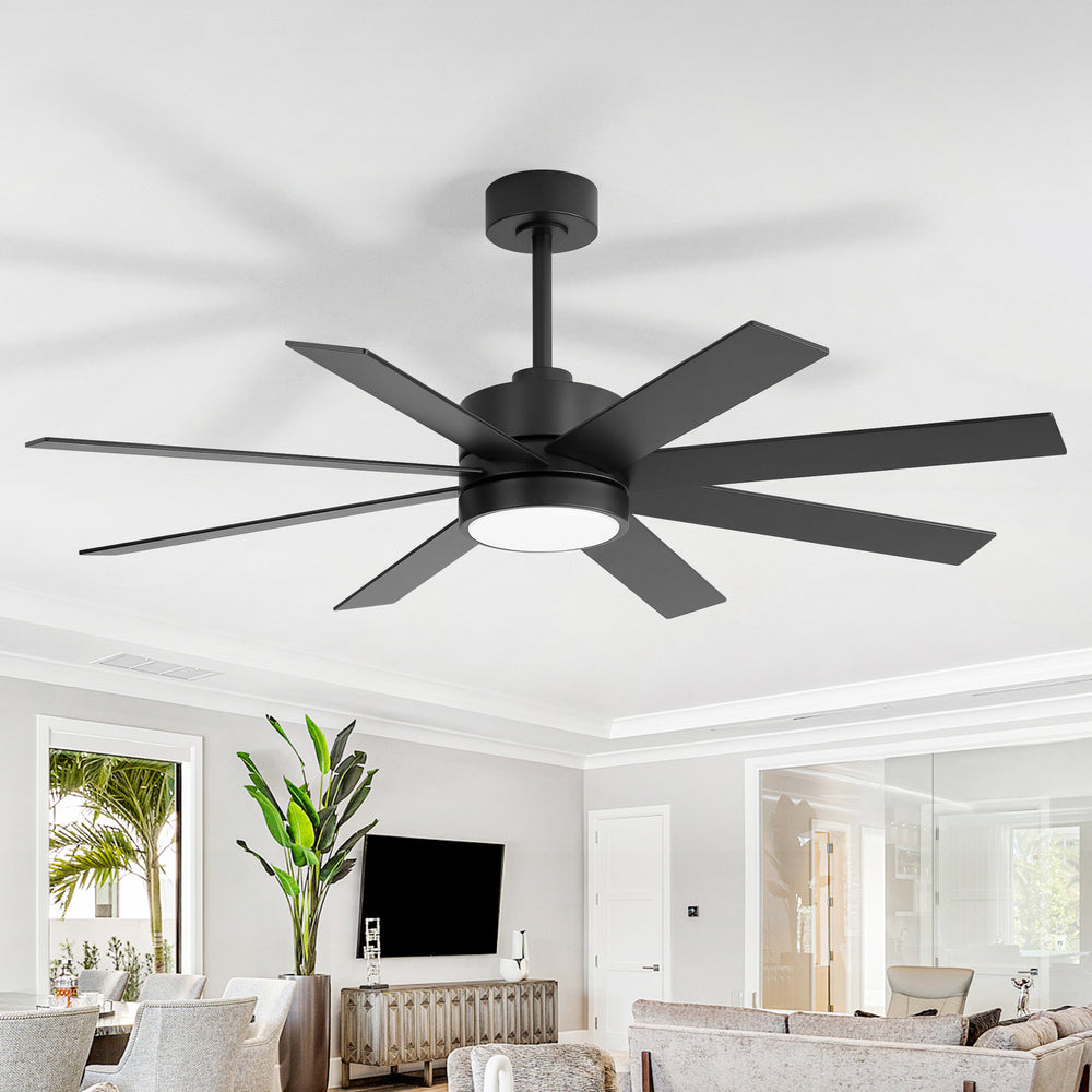 52-inch Matte Black Ceiling Fan with LED Light, Silent DC Motor, 8 Reversible Blades, 3 CCT, Remote Control