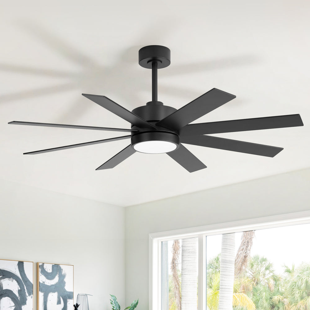 52-inch Matte Black Ceiling Fan with LED Light, Silent DC Motor, 8 Reversible Blades, 3 CCT, Remote Control