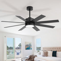 52-inch Matte Black Ceiling Fan with LED Light, Silent DC Motor, 8 Reversible Blades, 3 CCT, Remote Control