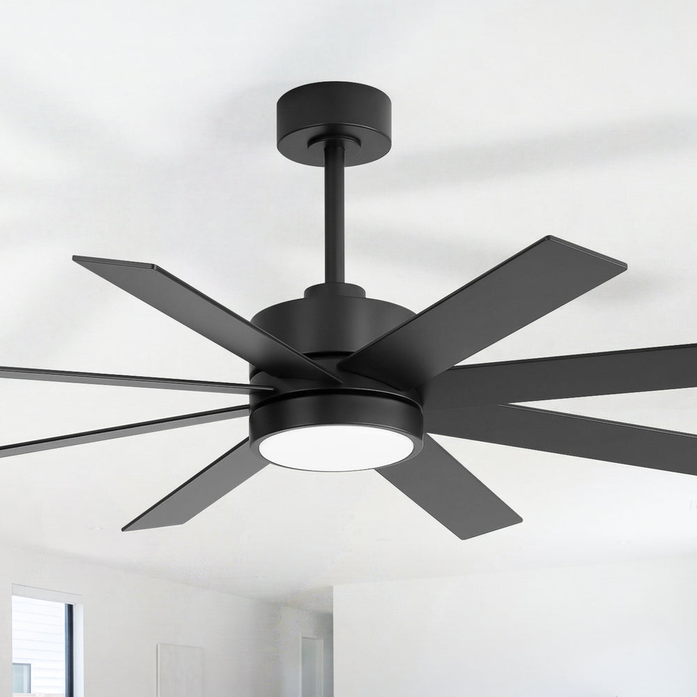 52-inch Matte Black Ceiling Fan with LED Light, Silent DC Motor, 8 Reversible Blades, 3 CCT, Remote Control