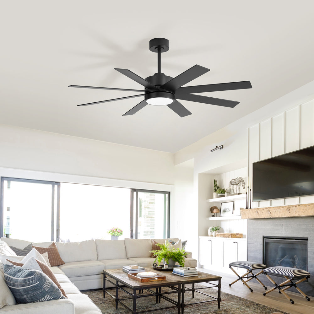 52-inch Matte Black Ceiling Fan with LED Light, Silent DC Motor, 8 Reversible Blades, 3 CCT, Remote Control