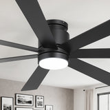 Veyra 60-inch black flush mount ceiling fan with dimmable light and 7-blade design