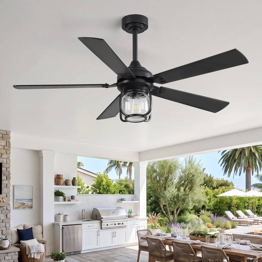52 Inch Farmhouse Ceiling Fan with Light, Quiet Reversible DC Motor, Remote Control, 6 Speeds, Dual Finish Blades, For Bedroom Living Room