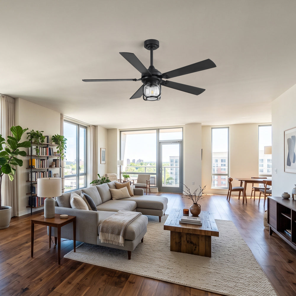 52 Inch Farmhouse Ceiling Fan with Light, Quiet Reversible DC Motor, Remote Control, 6 Speeds, Dual Finish Blades, For Bedroom Living Room
