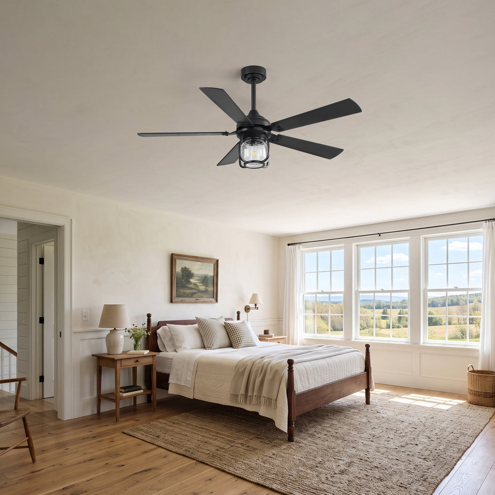 52 Inch Farmhouse Ceiling Fan with Light, Quiet Reversible DC Motor, Remote Control, 6 Speeds, Dual Finish Blades, For Bedroom Living Room