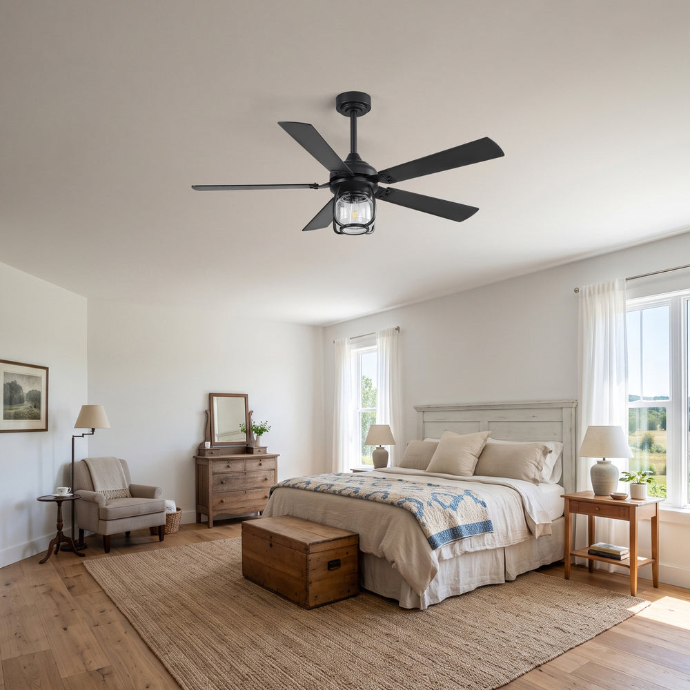 52 Inch Farmhouse Ceiling Fan with Light, Quiet Reversible DC Motor, Remote Control, 6 Speeds, Dual Finish Blades, For Bedroom Living Room
