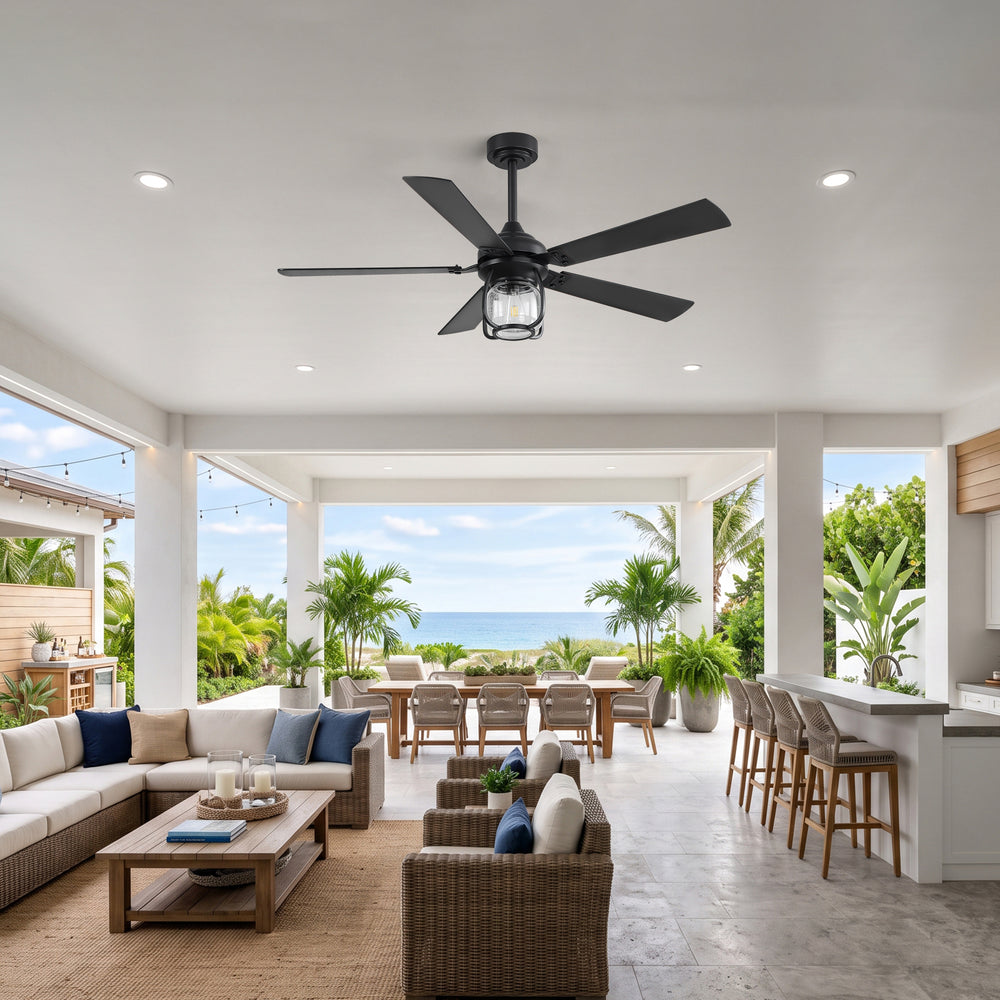 52 Inch Farmhouse Ceiling Fan with Light, Quiet Reversible DC Motor, Remote Control, 6 Speeds, Dual Finish Blades, For Bedroom Living Room