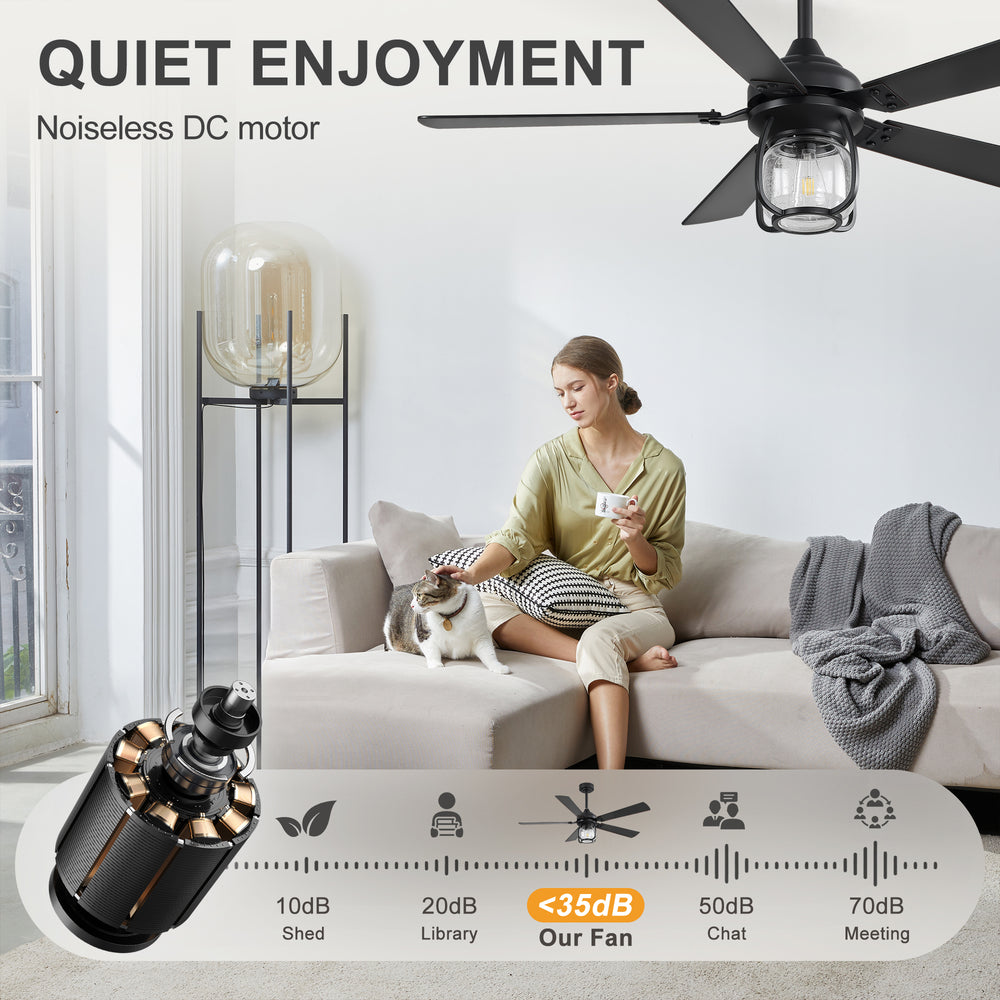52 Inch Farmhouse Ceiling Fan with Light, Quiet Reversible DC Motor, Remote Control, 6 Speeds, Dual Finish Blades, For Bedroom Living Room