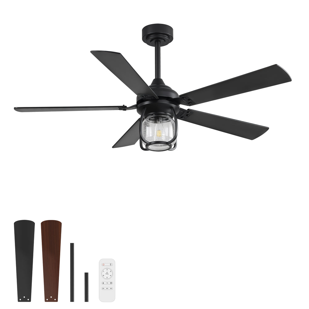 52 Inch Farmhouse Ceiling Fan with Light, Quiet Reversible DC Motor, Remote Control, 6 Speeds, Dual Finish Blades, For Bedroom Living Room
