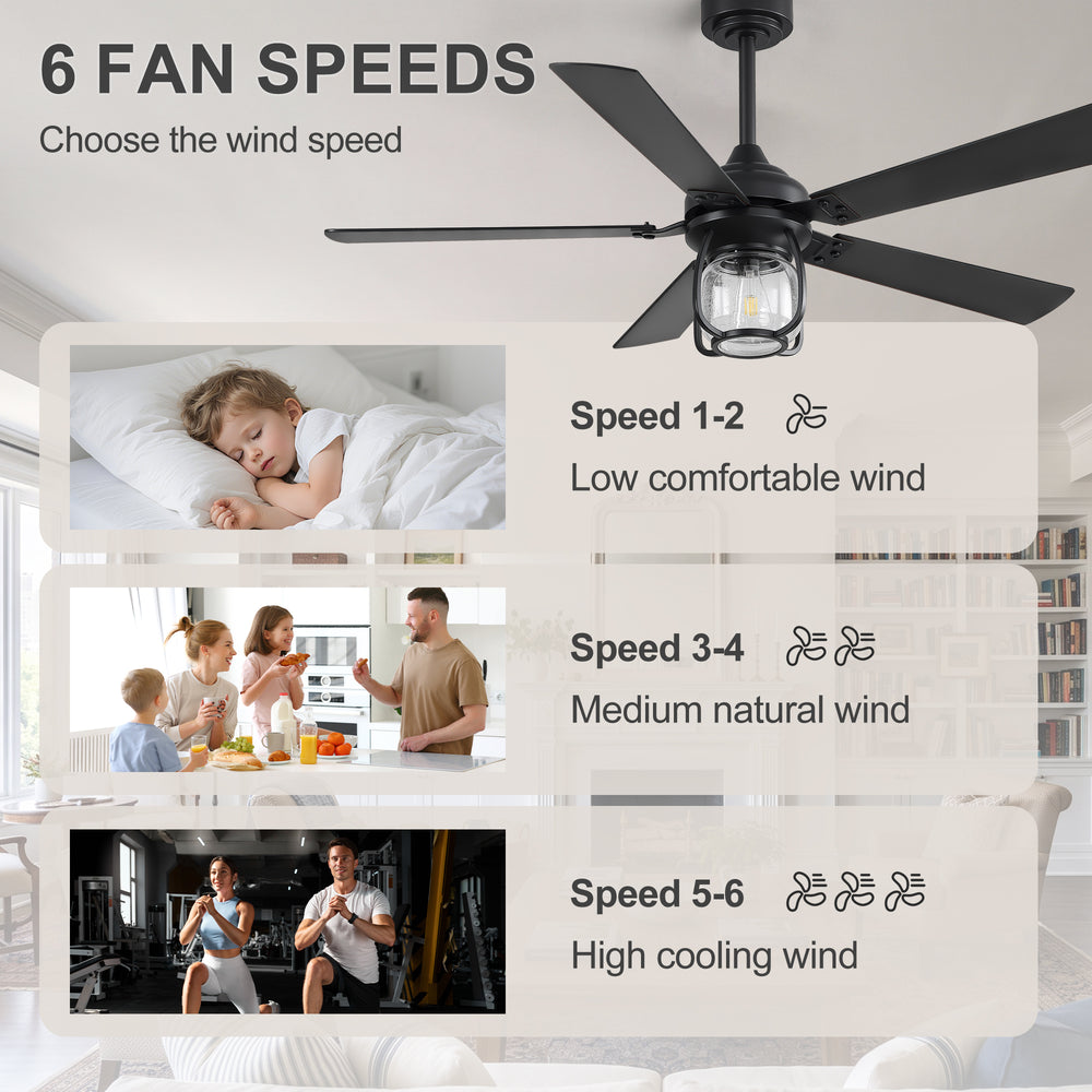 52 Inch Farmhouse Ceiling Fan with Light, Quiet Reversible DC Motor, Remote Control, 6 Speeds, Dual Finish Blades, For Bedroom Living Room